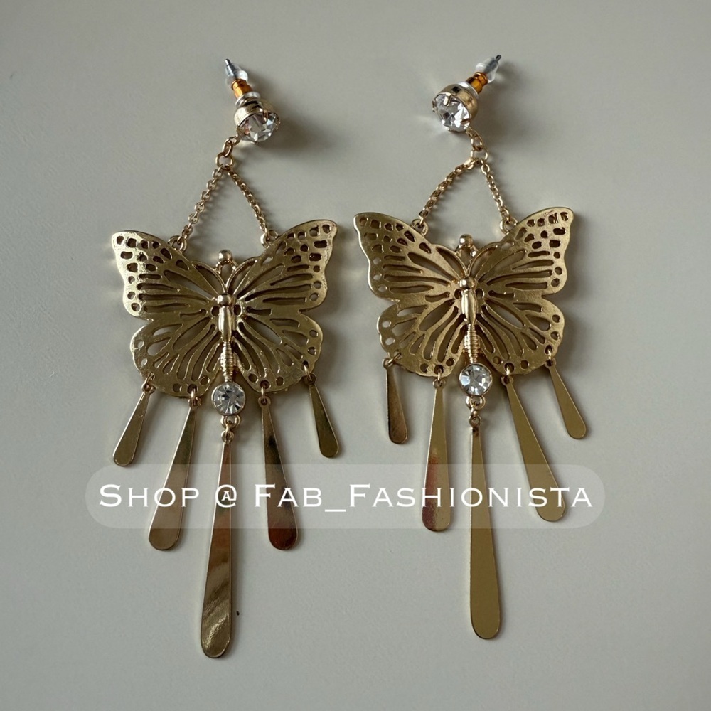 Gold Butterfly Dangle Earrings